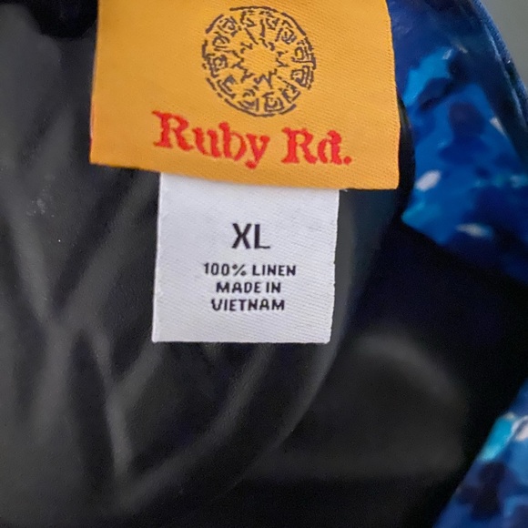 Ruby Rd. Blouse Women's XL 100% Linen Blue Floral Button Up Shirt 3/4 Sleeve - Picture 5 of 5